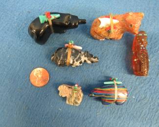 Lot 133. Six Zuni fetish figurines. Artists as pictured.