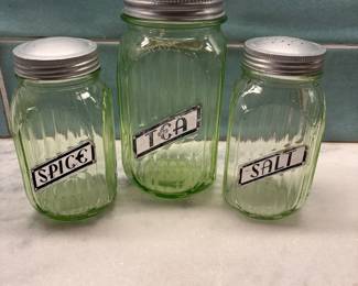 Vtg uranium glass kitchen set