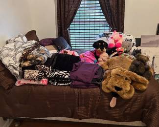 Full size bed complete with mattress/boxspring and frame. All items on top of bed are for sale also