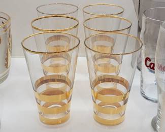 Vintage gold rimmed and banded glasses, set of 6