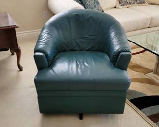 Blue leather club chair