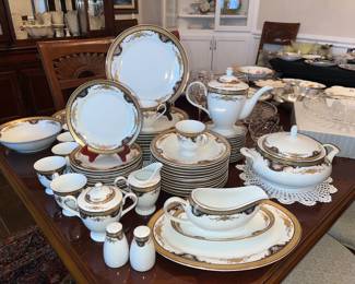 Huge set of Pegasus fine China Sega 1970 service of 12, and all the serving pieces that are shown. Excellent condition probably used once. Nowhere on the gold just gorgeous! $495 for all of it.