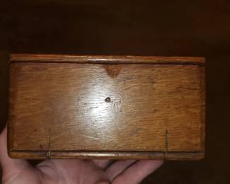 Vintage wood metal sewing supply box. Uniquely created.