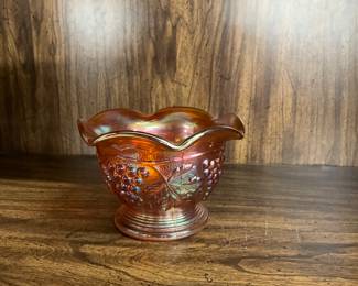 Vintage Imperial Marigold Carnival Glass Grape and Leaf, Condiment Bowl Dish