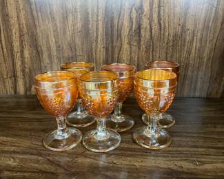 Imperial Glass Grape Design Marigold Carnival Glass Goblets
