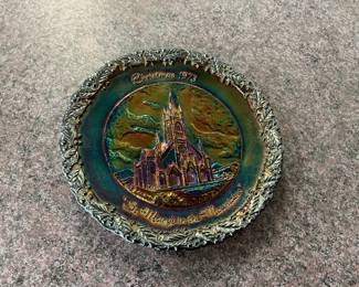 1973 Iridescent Blue Carnival Glass Christmas Plate