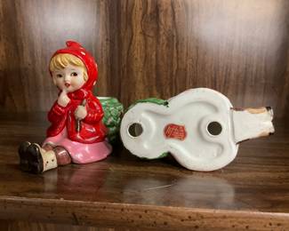 Vintage Lefton red Riding Hood Girl Christmas Candle Holder Bone China