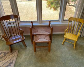 Second rocking chair and  stools on left of yellow rocker - in living room -  STOOLS ARE SOLD!