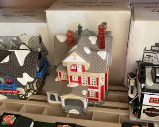 Snow Village items With vans in front