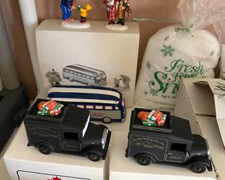 Village Express Van with boxes & Snow Village items with 2 Canadian items with boxes