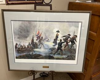 ‘Follow Me” Confederate battle ground matted, under glass picture with stand - Basement