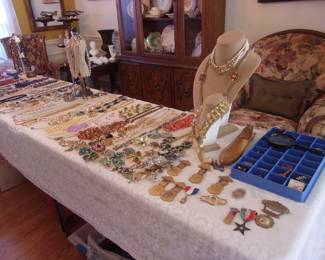 Lots of vintage and other jewelry, Military medals, etc