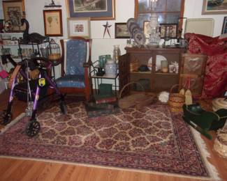 Furniture, Area Rug, Punched Door Cabinet, Lamps, Glassware, misc