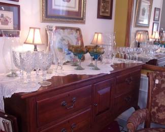 Great Sideboard/Server, Stemware, Decanters, etc