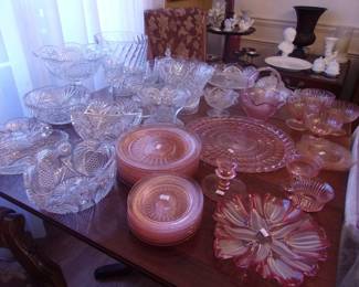 Pink Depression Glassware, Crystal Glassware