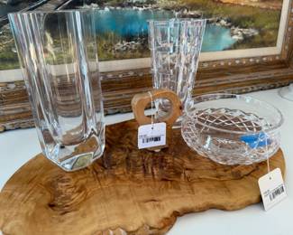 Olive Wood Charcuterie Board, Waterford Comeragh Footed Bowl