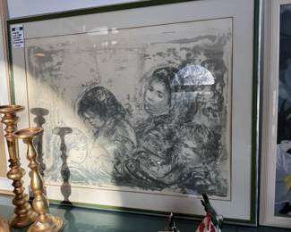 Mother With Three Children Lithograph 