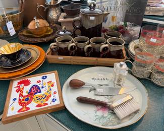 Vintage Glasses, Plates, Mugs, Culver Antigua Punch Set