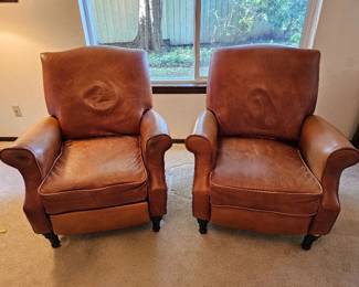 6 PairOfDistressedBrownLeatherRecliners