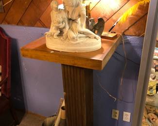 Arts and Crafts slag glass lamp and C. 1860's English Parian Statue titled "Innocence Protected"