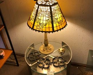 1920s Antique Miller Lamp Co slag lamp, original white paint finish. $105