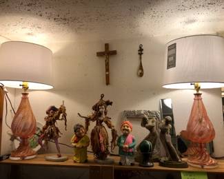 1960's Murano art glass lamps pair, newly rewired