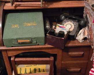 Child's Roll Top Desk Full of Old Children's Items