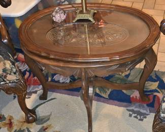 Antique Ornate Side Table - Glass Top