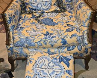 Wing Back Floral Side Chair with Foot Stool - We have 2!!