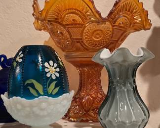 Fairy Lamp - Marigold Carnival Glass Punch Bowl