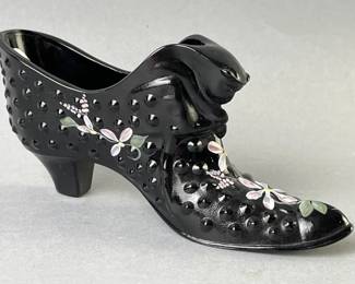 Lot 103 | Fenton Hand Painted Black Hobnail Slipper
