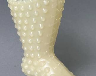 Lot 101 | Fenton Opaque Hobnail Glass Boot
