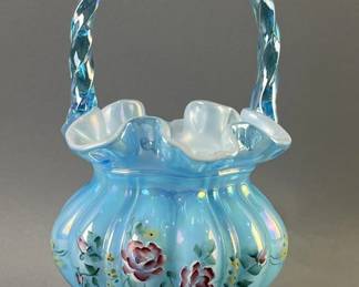 Lot 88 | Fenton Hand Painted Iridescent Basket Signed
