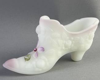 Lot 106 | Hand Painted Fenton Rose Slipper With Crystals
