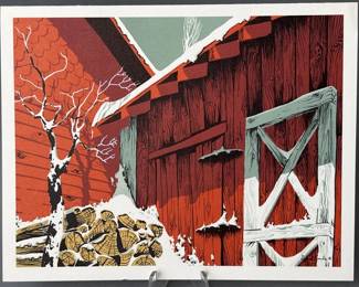 Lot 19 | Vintage Eyvind Earle XMas Card Barn & Woodpile
