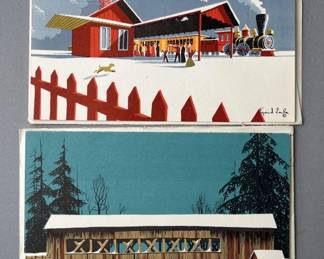 Lot 45 | Vintage Eyvind Earle Christmas Cards 273 & 264
