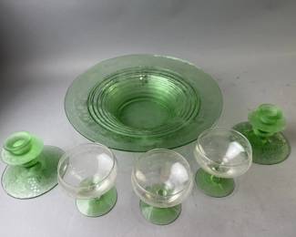 Lot 136 | 1920s Fostoria Etched Uranium Glass & More
