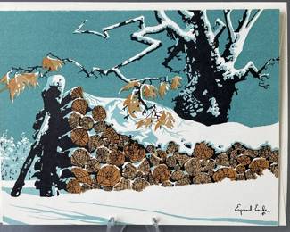 Lot 29 | Vintage Eyvind Earle Christmas Card Wood Pile
