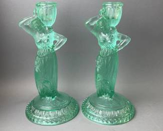 Lot 8a | Antique Fostoria Uranium Glass Candle Holders
