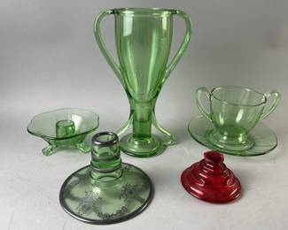 Lot 158 | Fostoria Tut Antique Uranium Glass Vase & More

