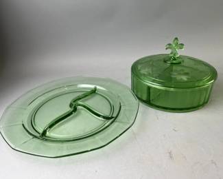 Lot 139 | Fostoria Fairfax Divided Plate & Etched Dish
