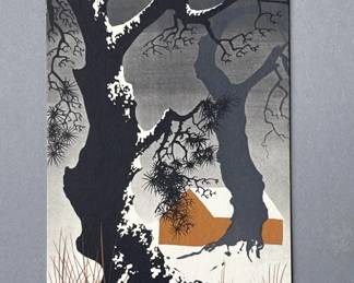 Lot 57 | Vintage Eyvind Earle Xmas Card Orange Barn 693
