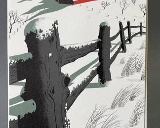 Lot 58 | Vintage Eyvind Earle Xmas Card Fence in Winter
