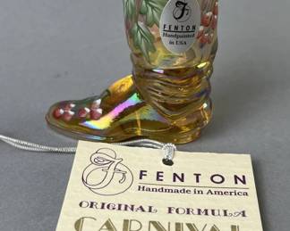 Lot 107 | Fenton Iridized Gold Carnival Glass Mini Boot
