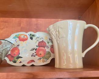 Casafina Casa Stone "Madeira Harvest" Ivory Cream Pitcher, Tracy Porter Fruitful Tapestry Serving Platter
