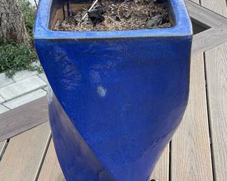 Cobalt Blue Ceramic Square Swirl Tall Planter