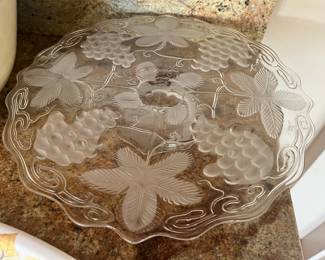 Mikasa Clear Glass Cake Stand with Frosted Grape Design