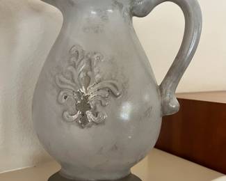Gray Ceramic Flour De Lis Pitcher