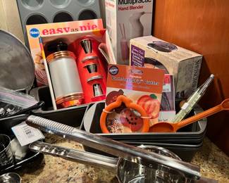 Mirro Aluminum Cookie Press, Stainless Steel Potato Ricer, Braun Multipractic Hand Blender, Wilton Pumpkin Comfort-Grip Cutter