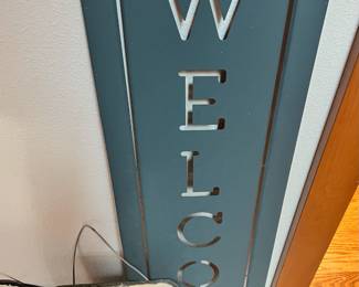 Blue Metal Vertical Welcome Sign